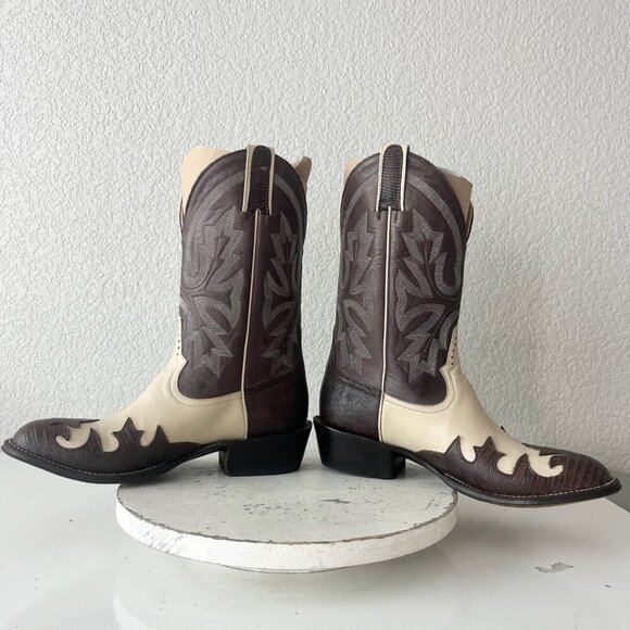 NEW Rod Patrick Womens Cowboy Boots 9.5EE Western Cowgirl Brown Ivory Contrast - Picture 7 of 11